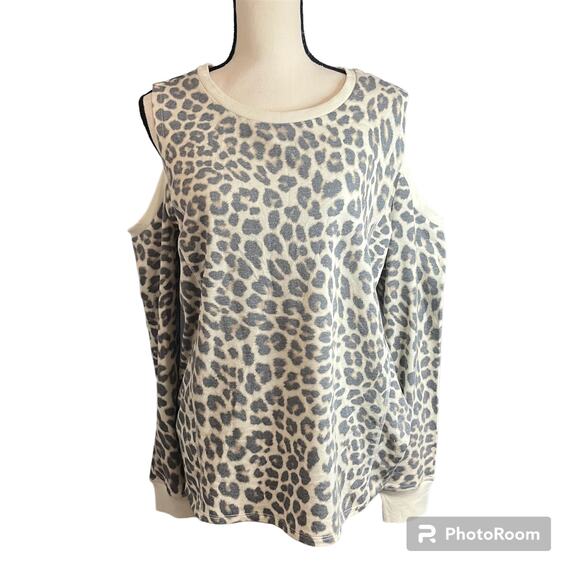 89th & Madison | NEW Women's Brown Cream Leopard Cold Shoulder Top Sz XL - Picture 1 of 3